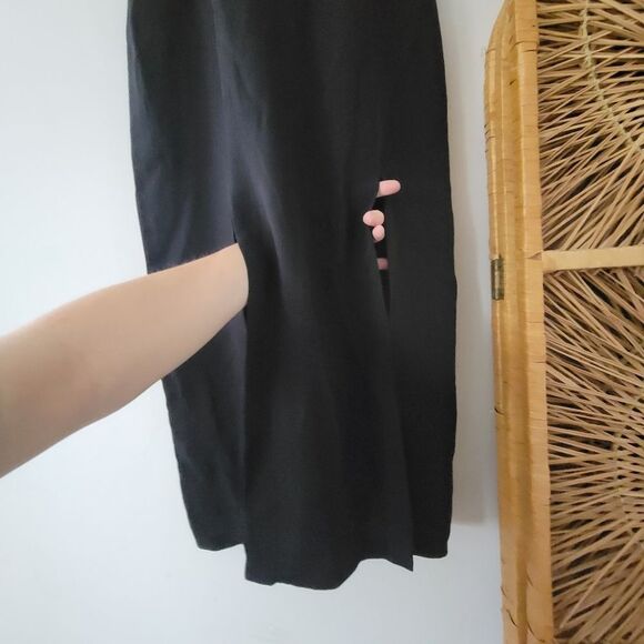 Kenneth Cole Black Label Silk Sheath Dress Black S Front Slits Long - Picture 4 of 10